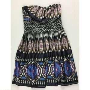 Sine Silk Strapless Ikat Print Dress